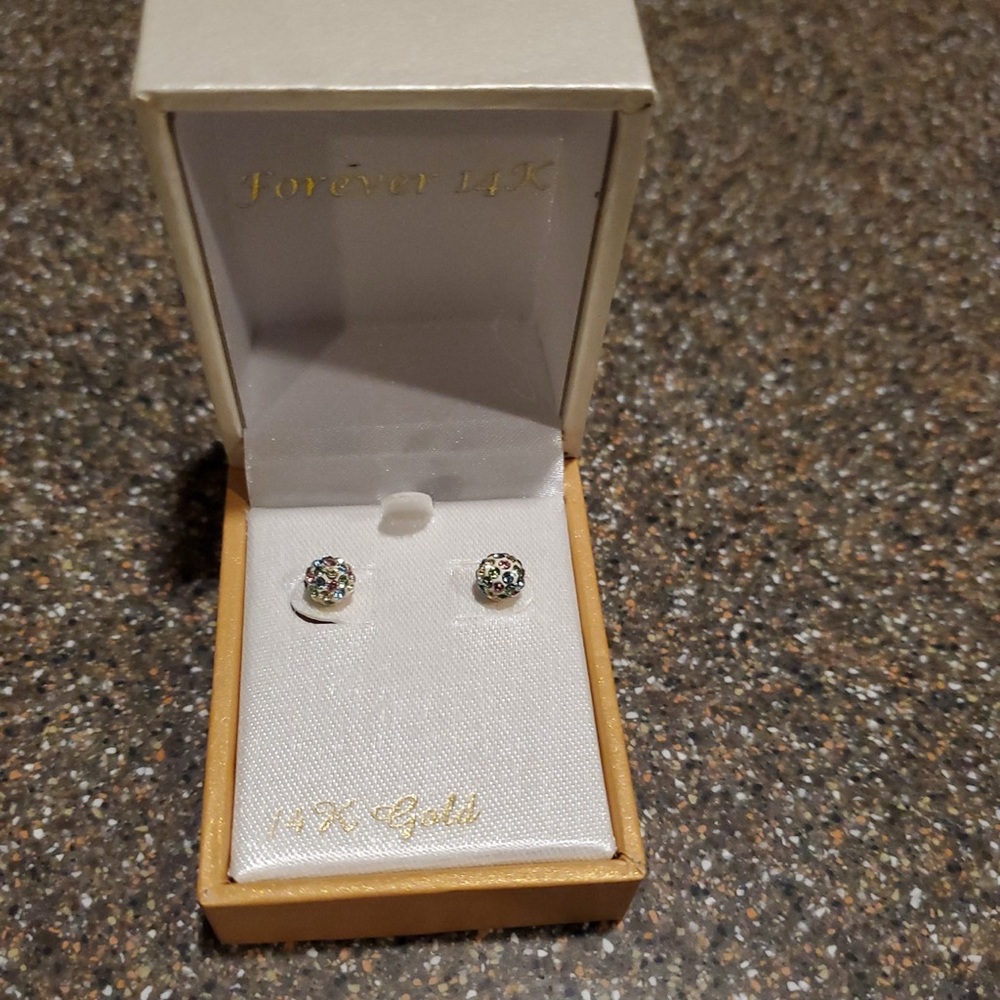 Solid 10k Gold Multicolor Stud Earrings - image 1